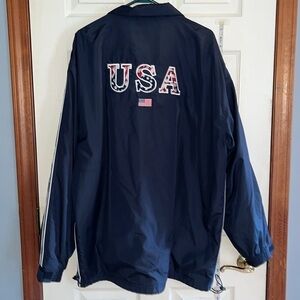 VTG-choice sports-XL-navy blue&gray-USA flag,patriotic, zip, windbreaker jacket.
